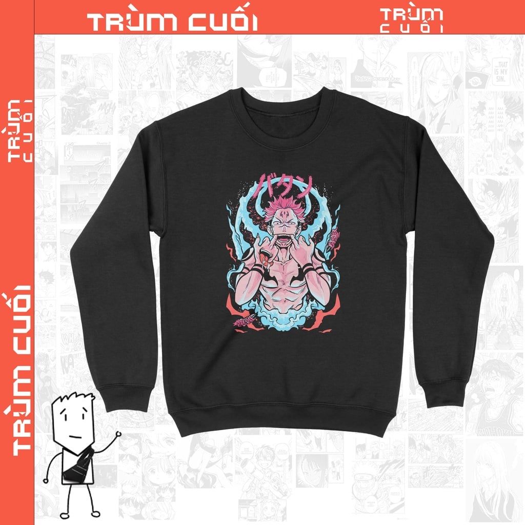  Áo Sweater Chú thuật hồi chiến Sukuna, Trùm Cuối Manga Anime, Unisex Nỉ Bông 100% 2 màu nam nữ 0017 