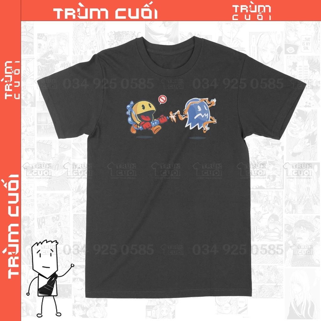  Áo thun Pacman Ghost Buster Unisex Trùm Cuối Game, Cotton 100% 2 màu nam nữ 0069 