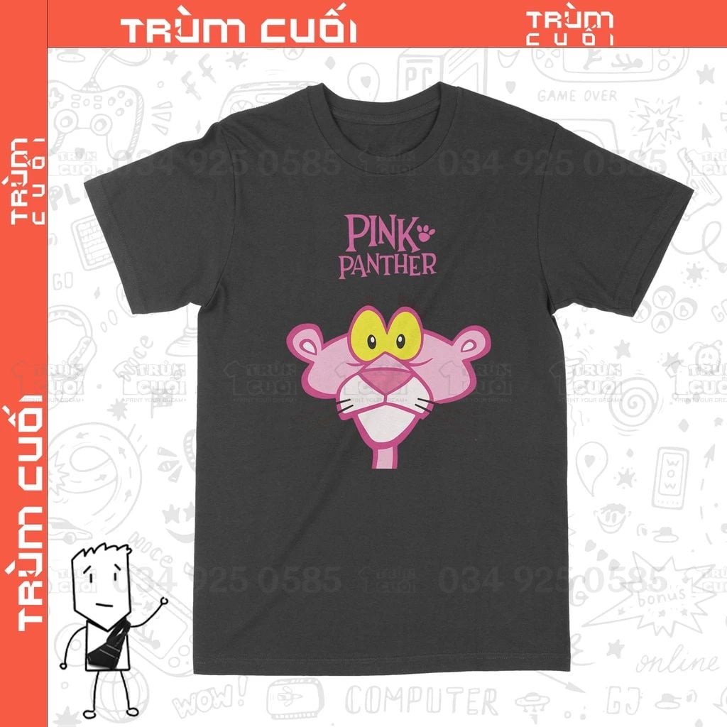  Áo thun Pink Panther, Trùm Cuối Cartoon Cine, Unisex Cotton 100% 2 màu nam nữ 0208 