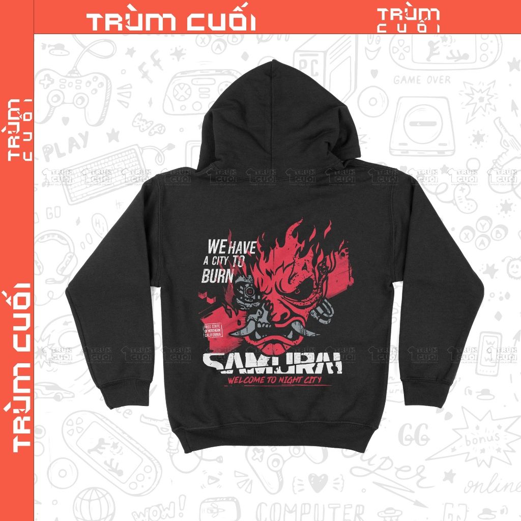  Áo Hoodie Samurai - Cyberpunk 2077, Trùm Cuối Game, Nỉ Bông 100% Unisex nam nữ 0345 