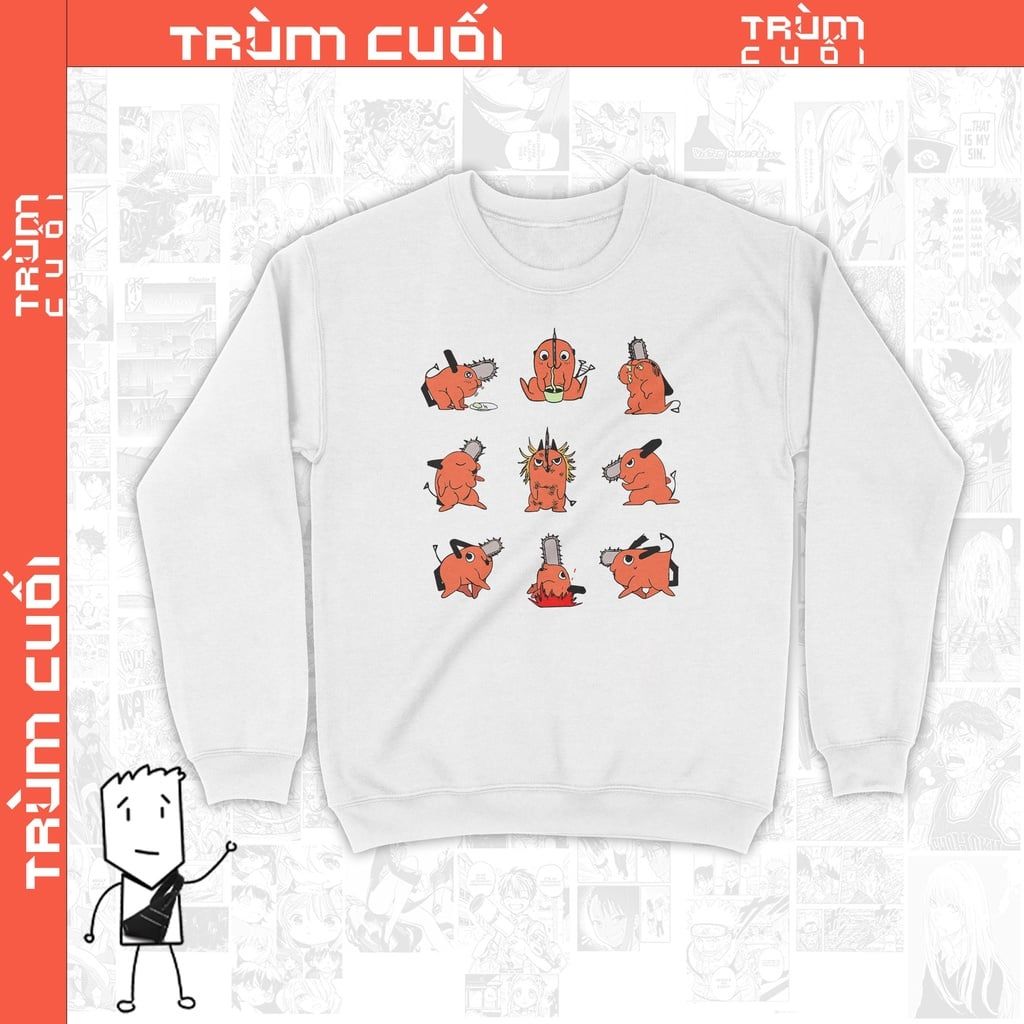 Áo Sweater Quỷ Cưa Pochita Tinh Nghịch Chainsaw Man, Trùm Cuối Manga Anime, Unisex Nỉ Bông 100% 2 màu nam nữ 0025 