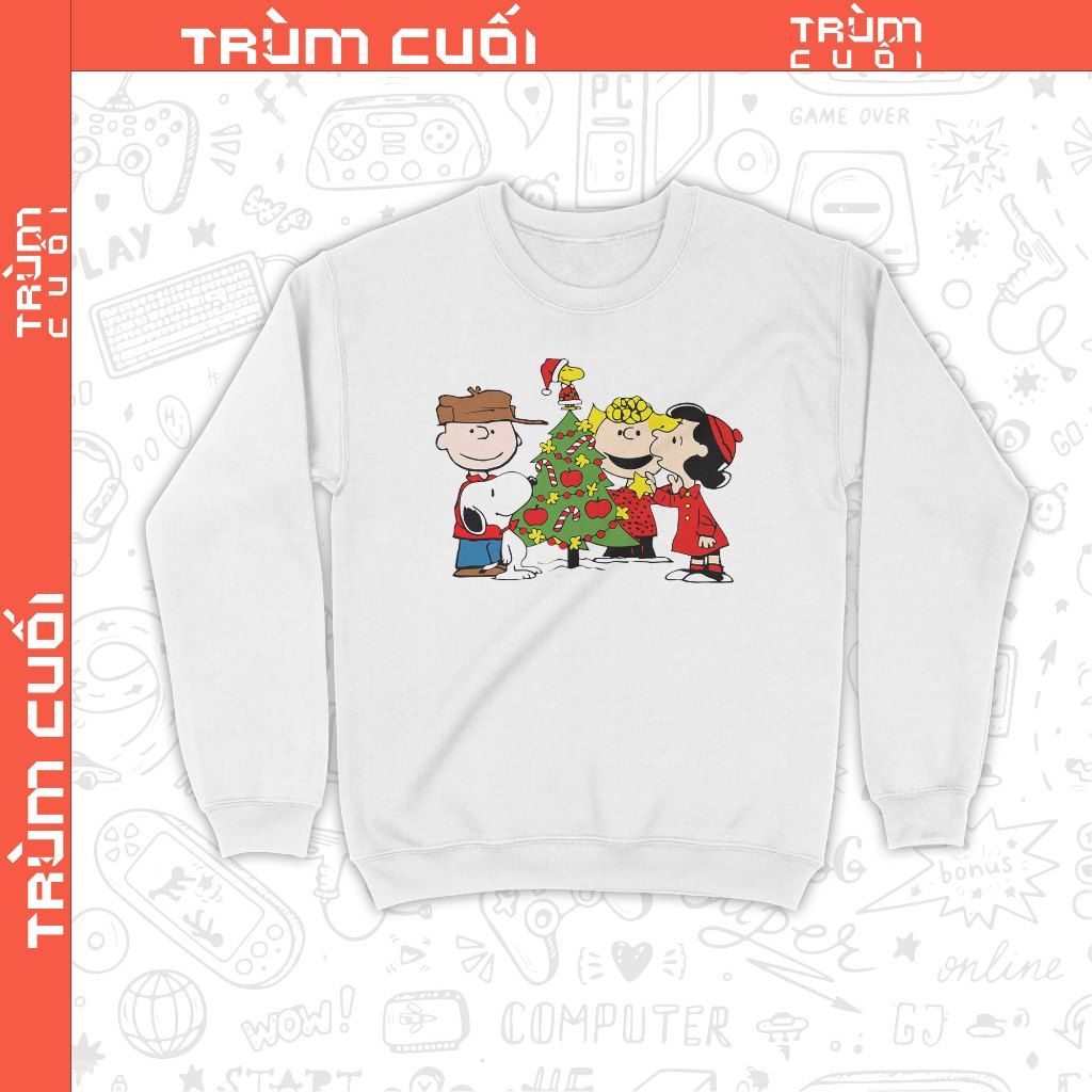  Áo Sweater Xmas Snoopy và Những người bạn, Trùm Cuối Christmas Festival, Nỉ Bông 100% Unisex nam nữ 0382 