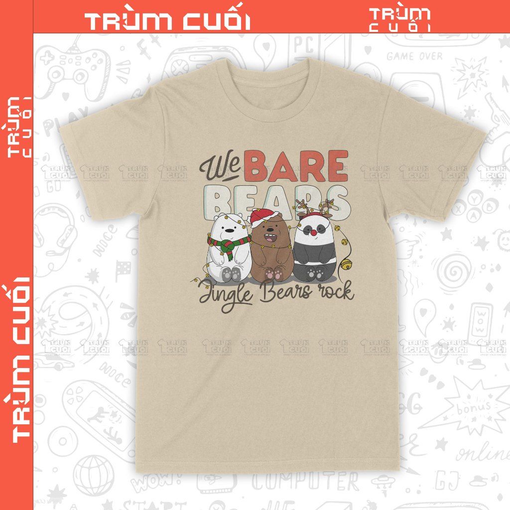  Áo thun Xmas We Bare Bears, Trùm Cuối Cartoon Christmas Festival, Unisex Cotton 100% 2 màu nam nữ 0383 