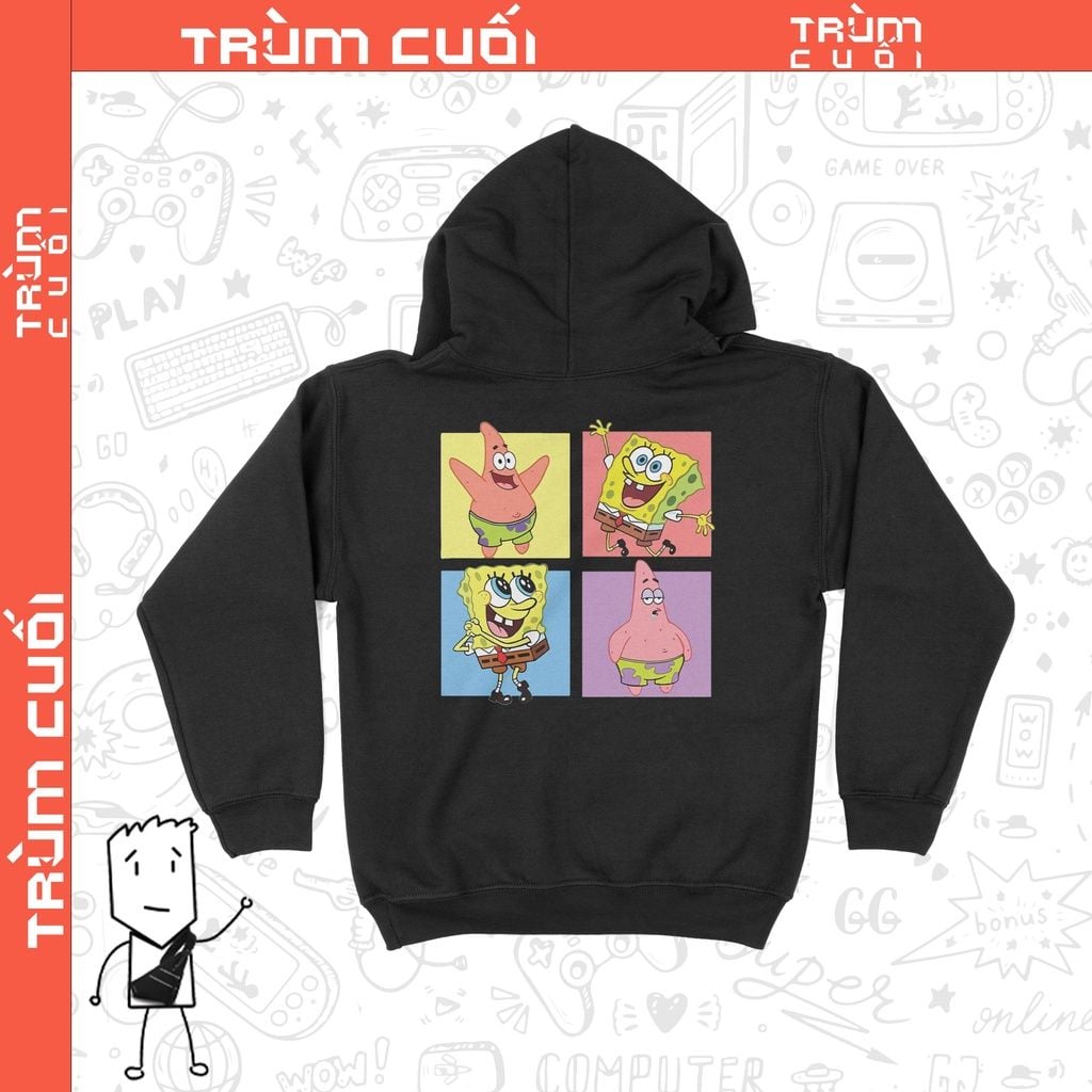  Áo Hoodie Chú bọt biển tinh nghịch, Trùm Cuối Cartoon Cine, Nỉ Bông 100% 2 màu nam nữ 0207 