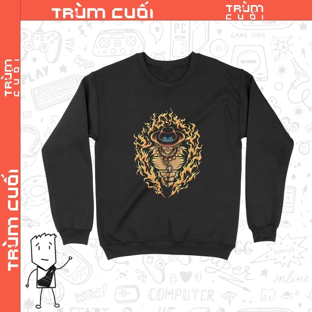  Áo Sweater Hỏa Quyền Ace - One Piece, Trùm cuối Anime Cine, Cotton 100% 2 màu nam nữ 0154 