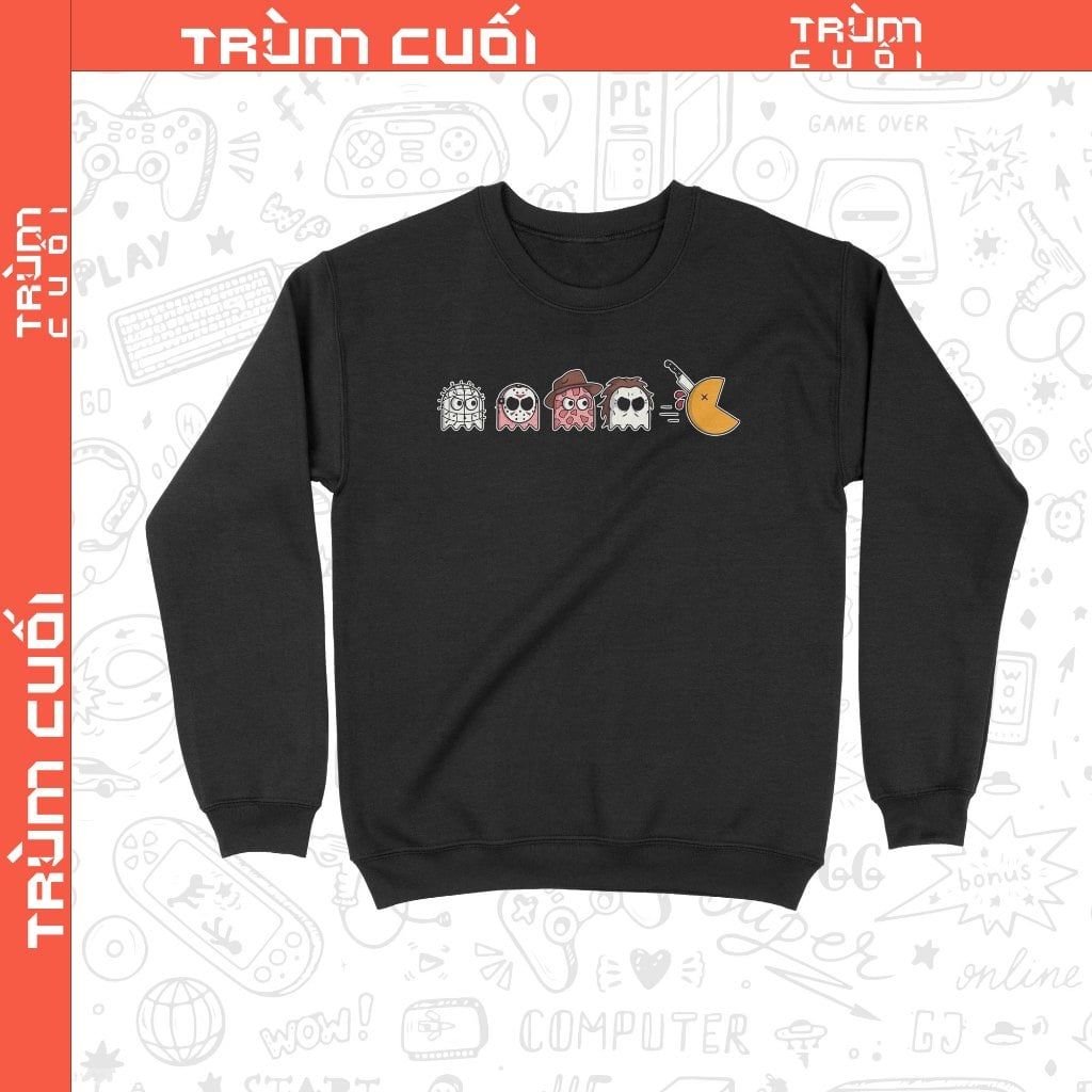  Áo sweater Halloween Pacman, Trùm cuối Halloween Horror Game, Unisex Nỉ Bông 100% 2 màu nam nữ 0353 