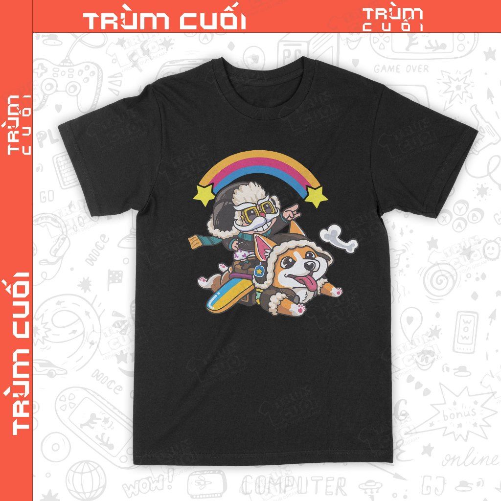  Áo thun Corki Phi Công Corgi, Trùm Cuối Game Liên Minh, Unisex Cotton 100% 2 màu nam nữ 0433 
