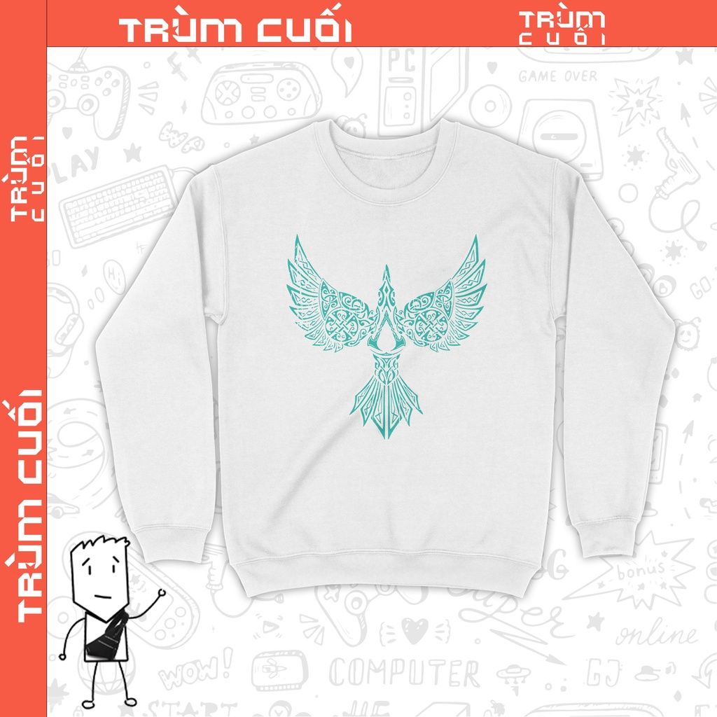  Áo Sweater Assassin's Creed Valhalla: Cánh Quạ Phương Bắc, Trùm Cuối Unisex Game, Nỉ Bông 100% 2 màu nam nữ 0147 