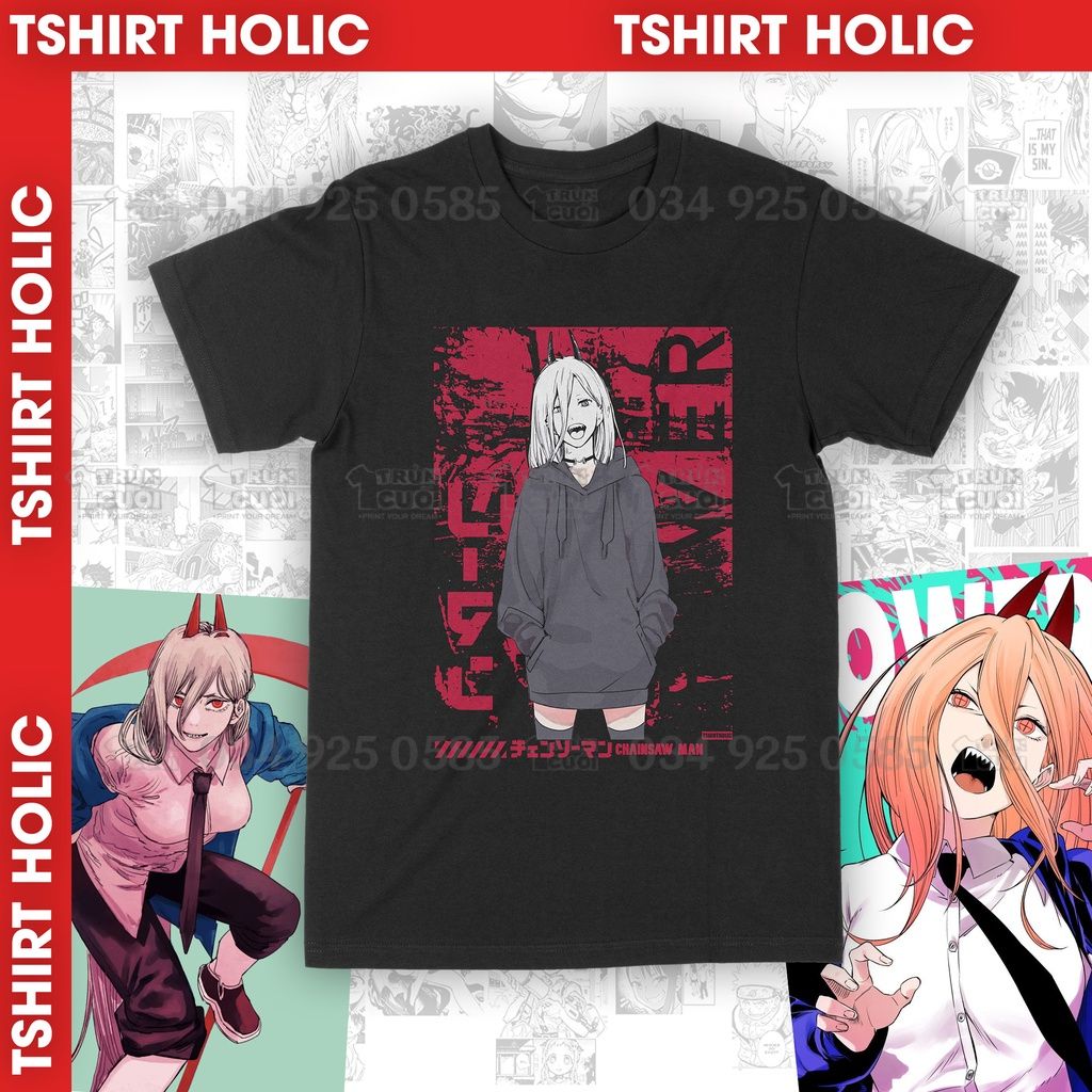  Áo thun Power - Huyết quỷ Chain Saw Man Unisex Trùm Cuối Anime, Cotton 100% 2 màu nam nữ 0018 