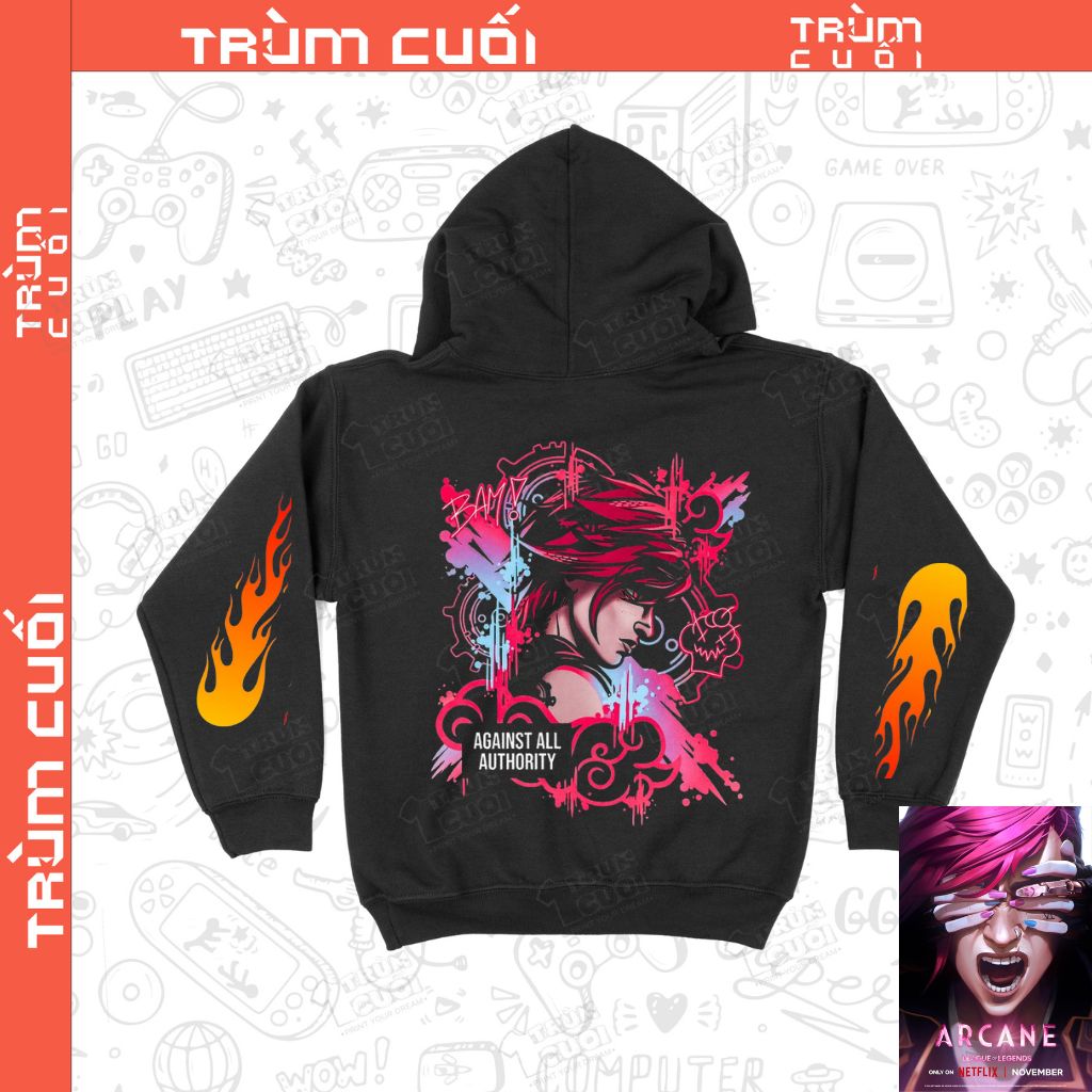  Áo hoodie Vii - Arcanee, Trùm Cuối Game Liên Minh, Unisex Nỉ Bông 100% 2 màu nam nữ 0470 