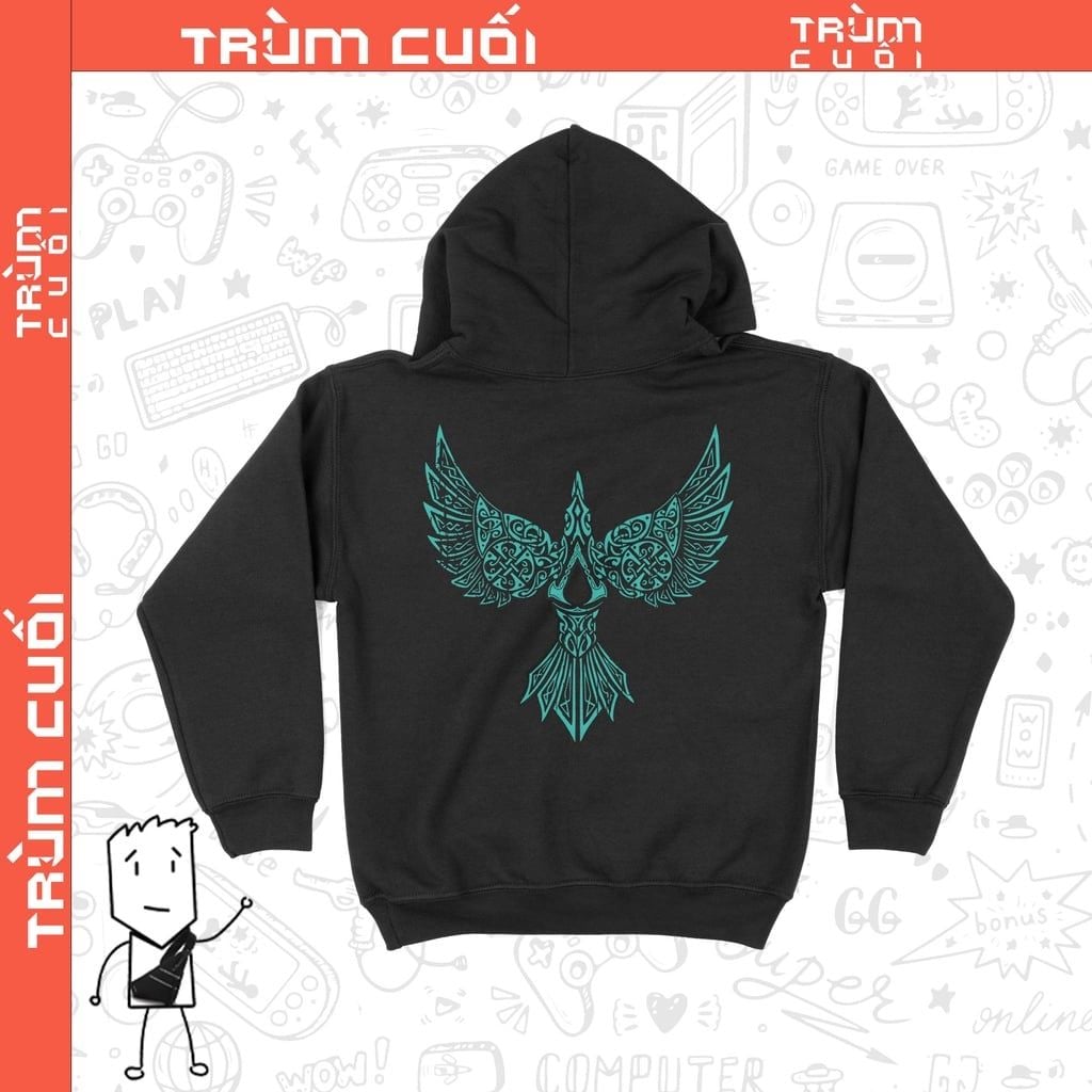  Áo Hoodie Assassin's Creed Valhalla: Cánh Quạ Phương Bắc Trùm Cuối Game, Nỉ Bông 100% 2 màu nam nữ 0147 