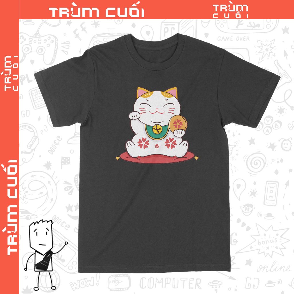 Áo thun Mèo Thần Tài Ngồi Chơi, Trùm Cuối 2023, Unisex Cotton 100% 2 màu nam nữ 0198 