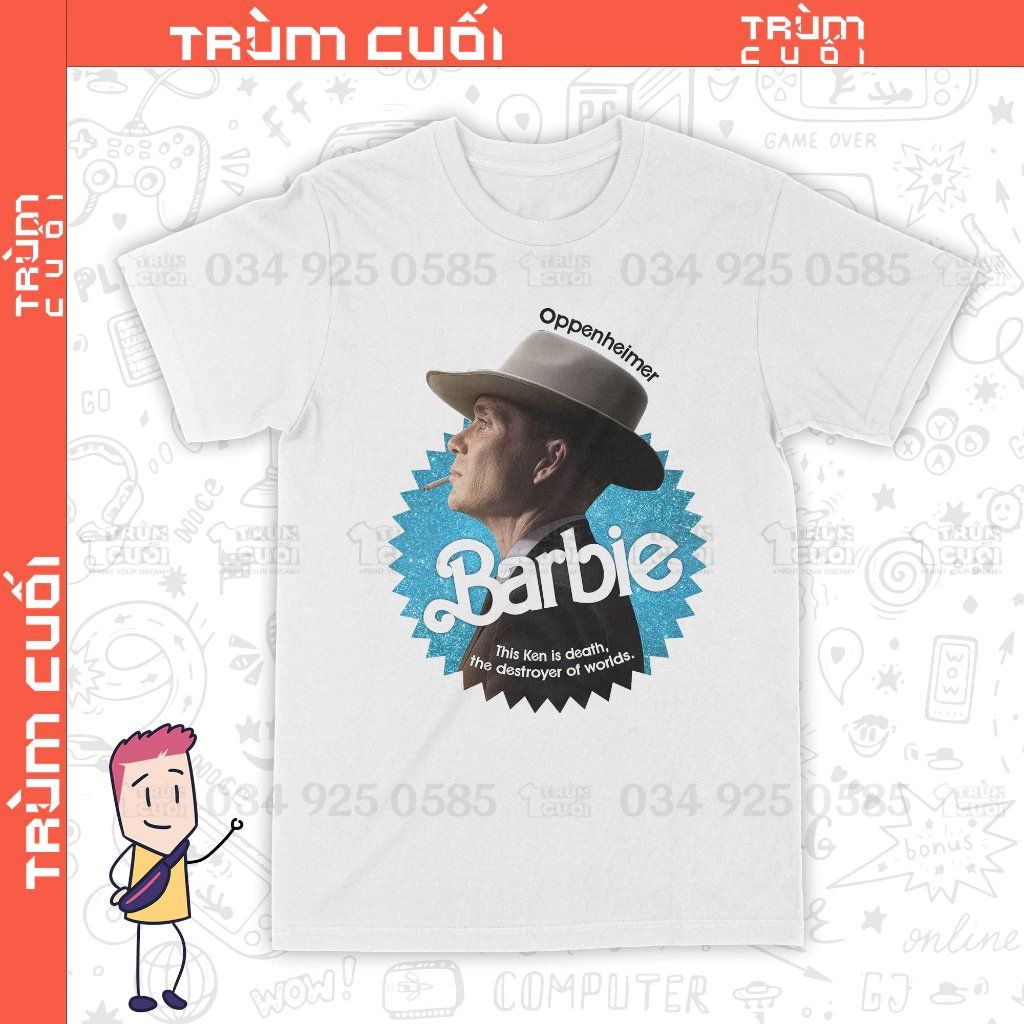  Áo thun Barbie x Oppenheimer: Chàng Ken Tử Thần Ver. Xanh, Trùm Cuối Movie Meme, Unisex Cotton 100% 0292 