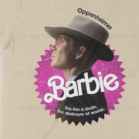  Áo thun Barbie x Oppenheimer: Chàng Ken Tử Thần Ver HƯỜNG, Trùm Cuối Movie Meme, Unisex Cotton 100% 2 màu nam nữ 0292 