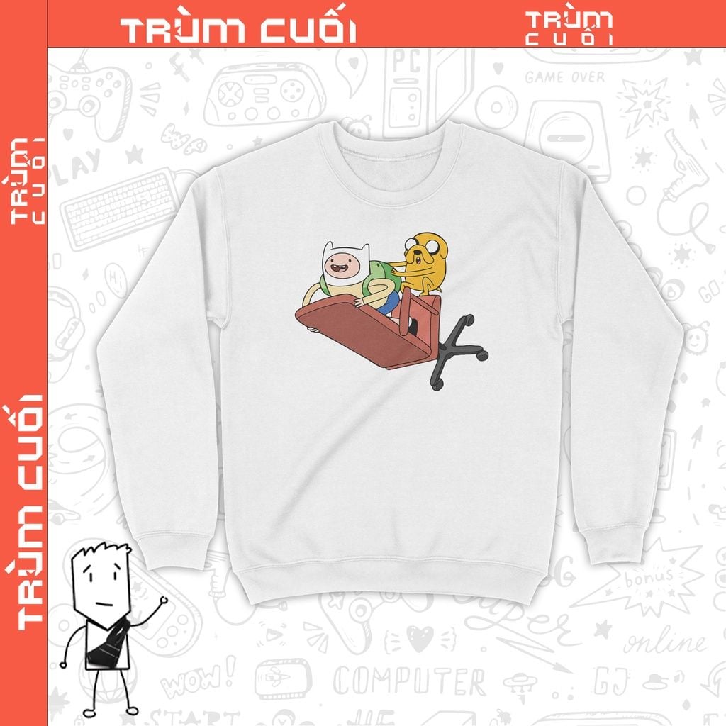  Áo Sweater Adventure Time, Trùm Cuối Cartoon Cine, Unisex Cotton 100% 2 màu nam nữ 0209 