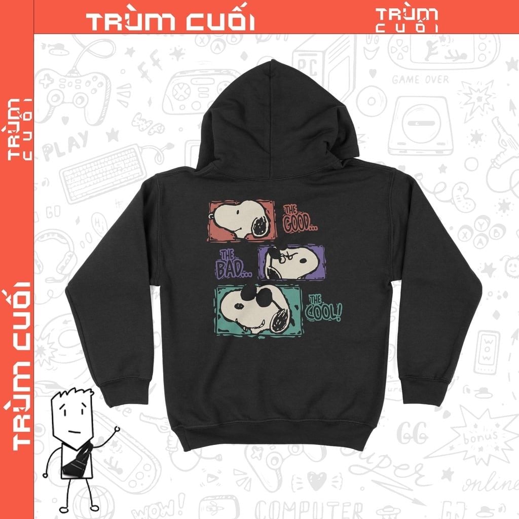  Áo Hoodie Chó Snoopy, Trùm Cuối Cartoon Cine, Nỉ Bông 100% 2 màu nam nữ 0206 