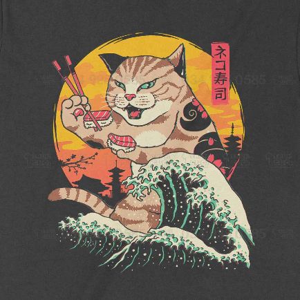  Áo thun Mèo Sushi, Trùm Cuối Casual, Unisex Cotton 100% 2 màu nam nữ 0240 