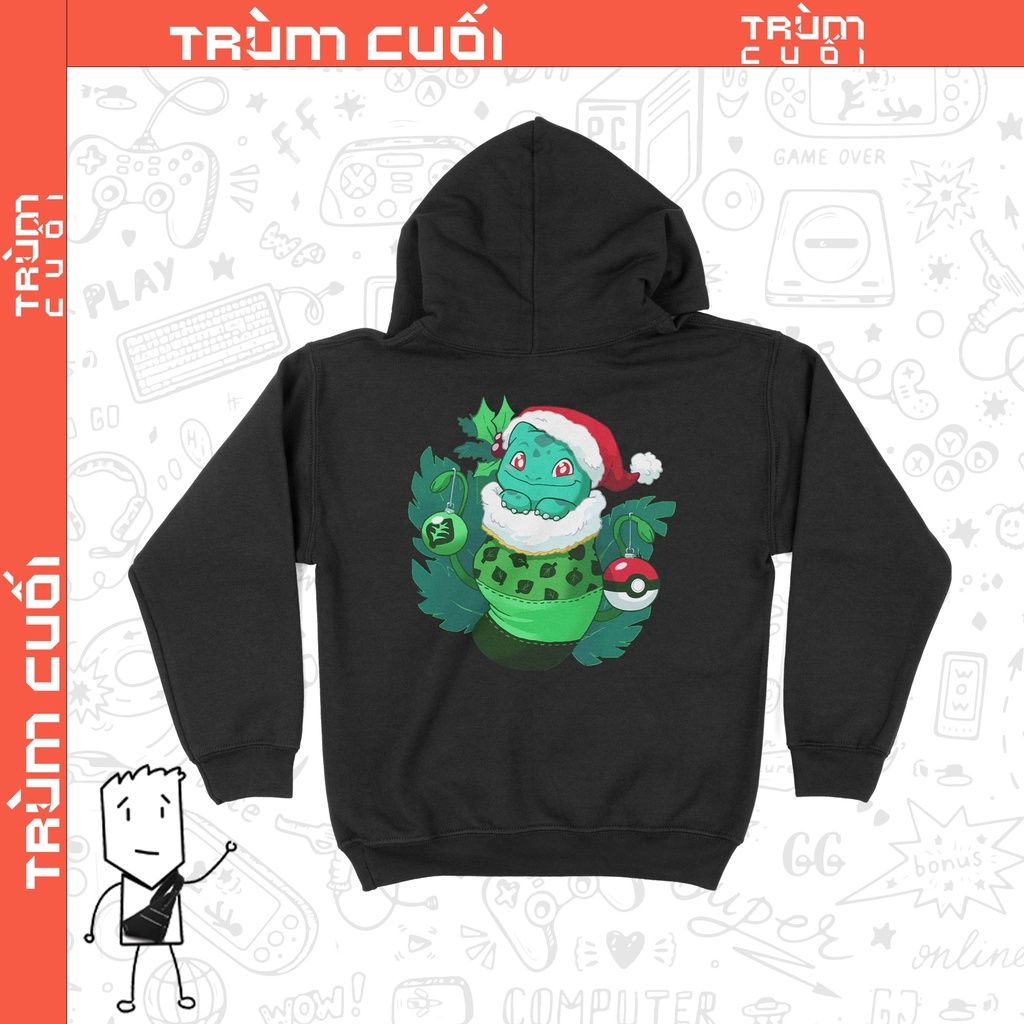  Áo Hoodie Bulbasaur đáng yêu, Trùm Cuối Christmas Cine, Nỉ Bông 100% 2 màu nam nữ 0182 