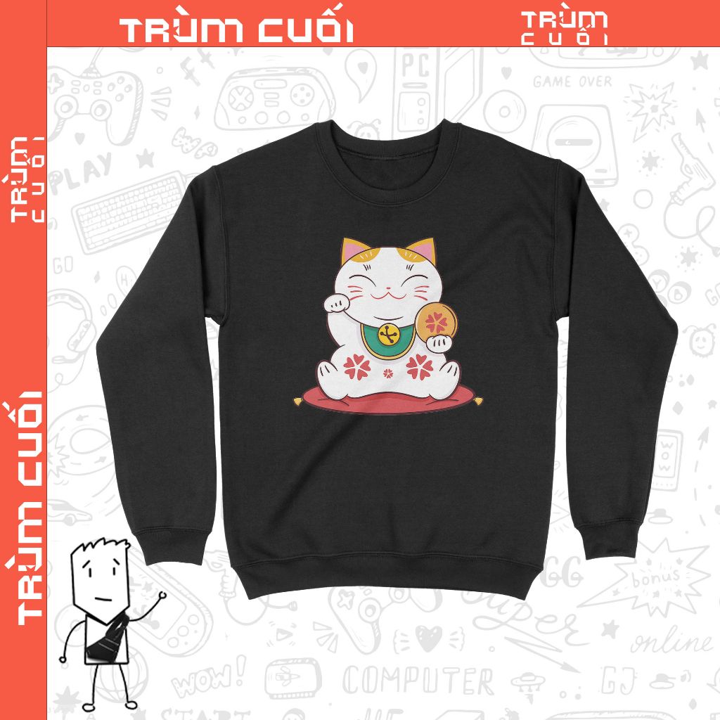  Áo Sweater Mèo Thần Tài Ngồi Chơi, Trùm Cuối TẾT 2023, Unisex Nỉ Bông 100% 2 màu nam nữ 0198 