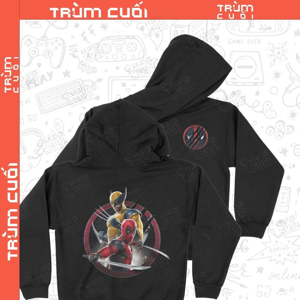  Áo Hoodie 2 mặt Deadpool & Wolverine, Trùm Cuối Marvel Cine, Nỉ Bông 100% Unisex nam nữ 0430 