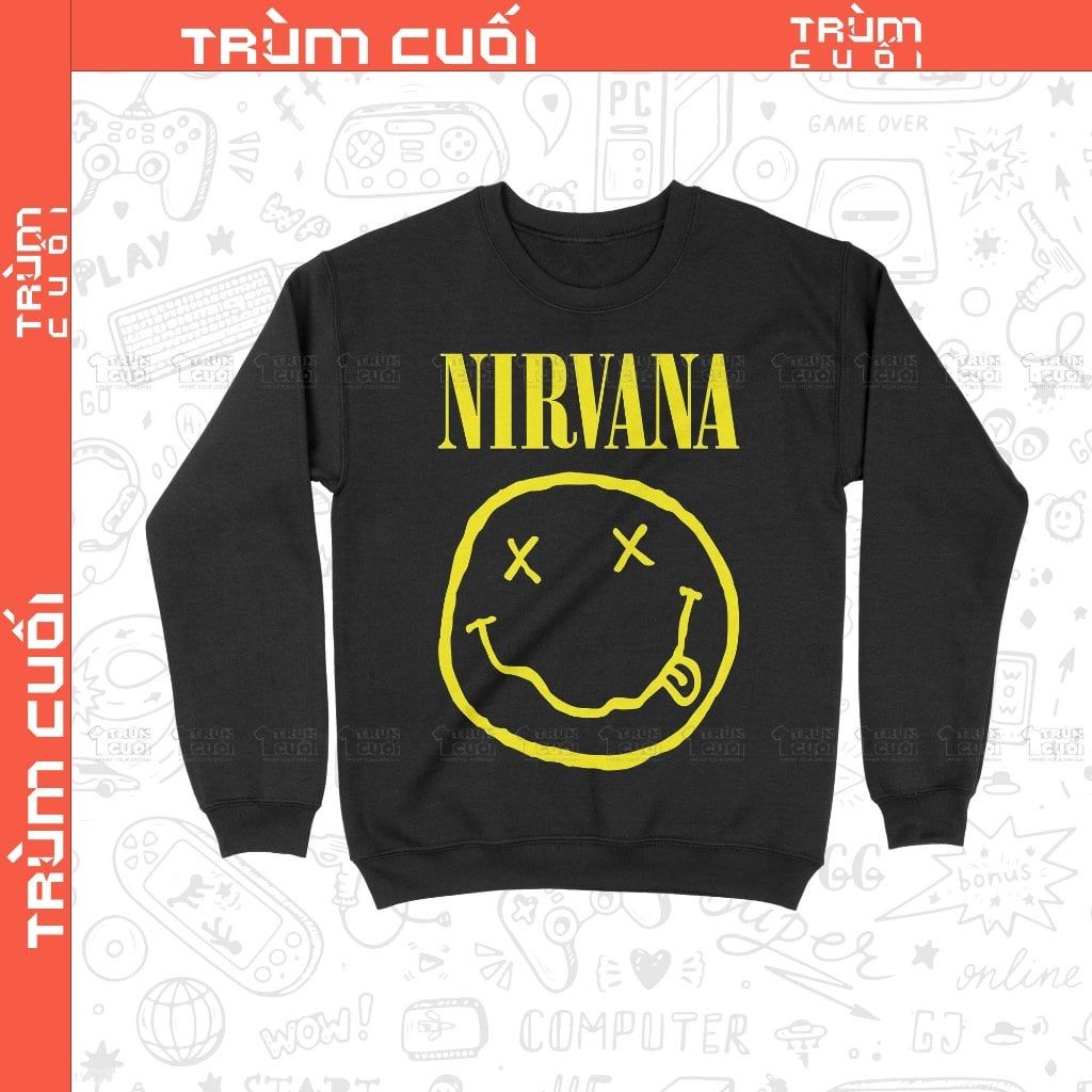  Áo Sweater Nirvana, Trùm Cuối Thần Tượng Âm Nhạc, Unisex Nỉ Bông 100% 2 màu nam nữ 0389 