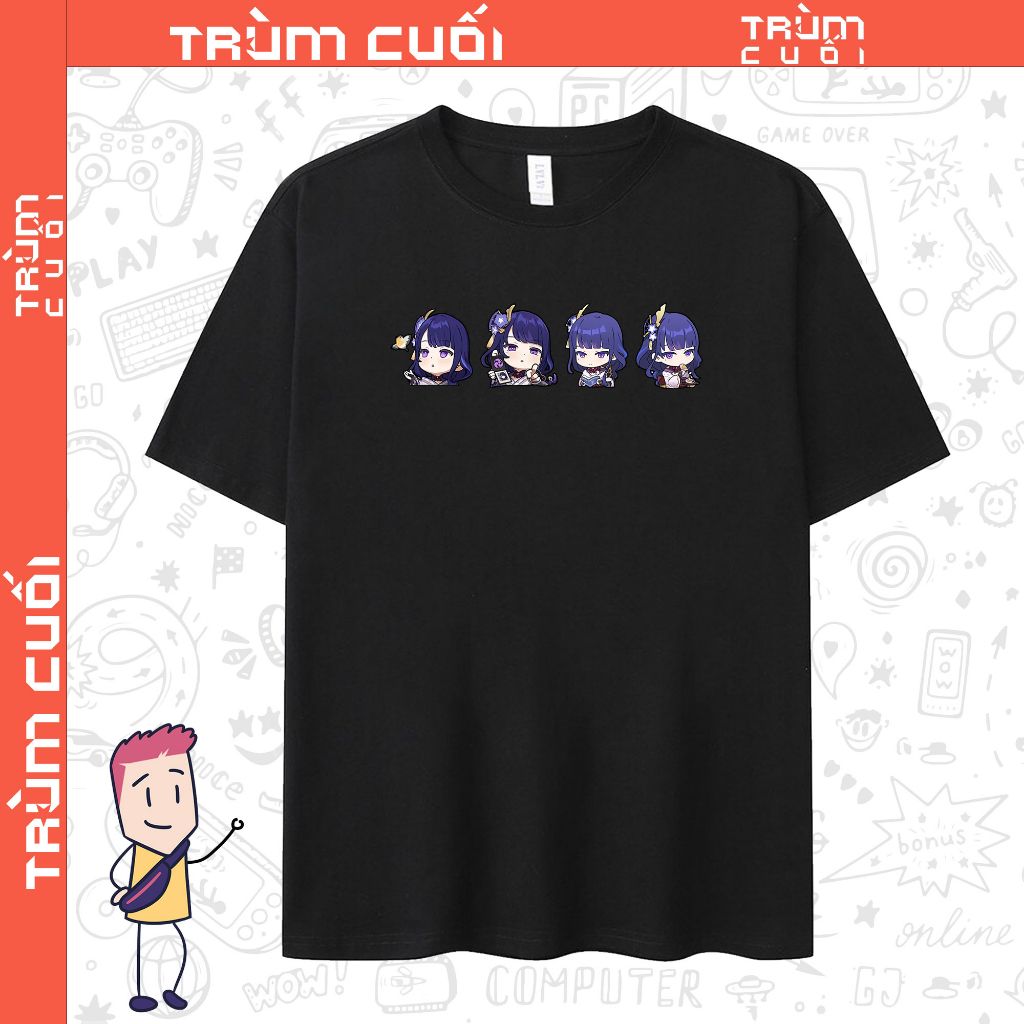  Áo thun Raiden Shogun Chibi, Trùm Cuối Game Genshin, Unisex Cotton 100% 2 màu nam nữ 0260 