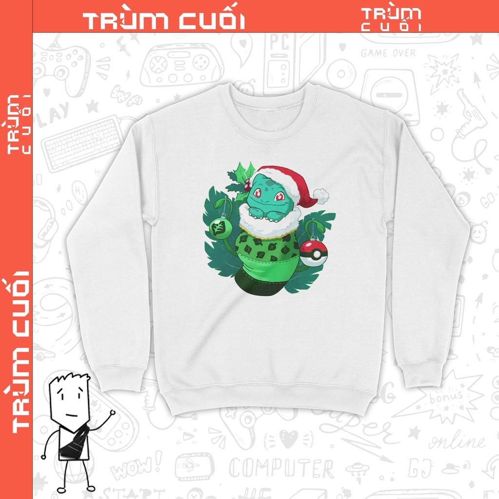  Áo Sweater Bulbasaur đáng yêu, Trùm Cuối Christmas Pokemon, Cotton 100% 2 màu nam nữ 0182 