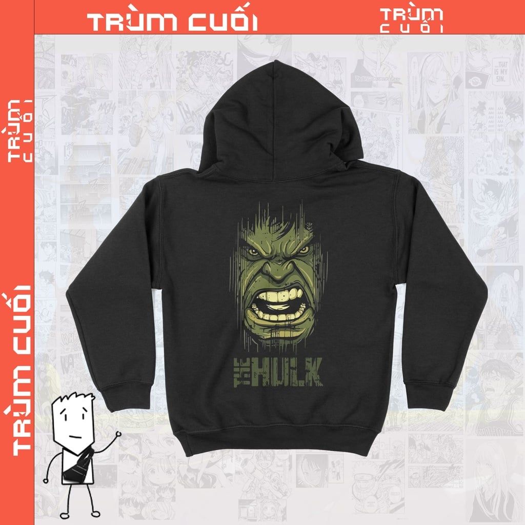  Áo  Hoodie The Hulk Avengers, Trùm Cuối Marvel Movie, Unisex Nỉ Bông 100% 2 màu nam nữ 