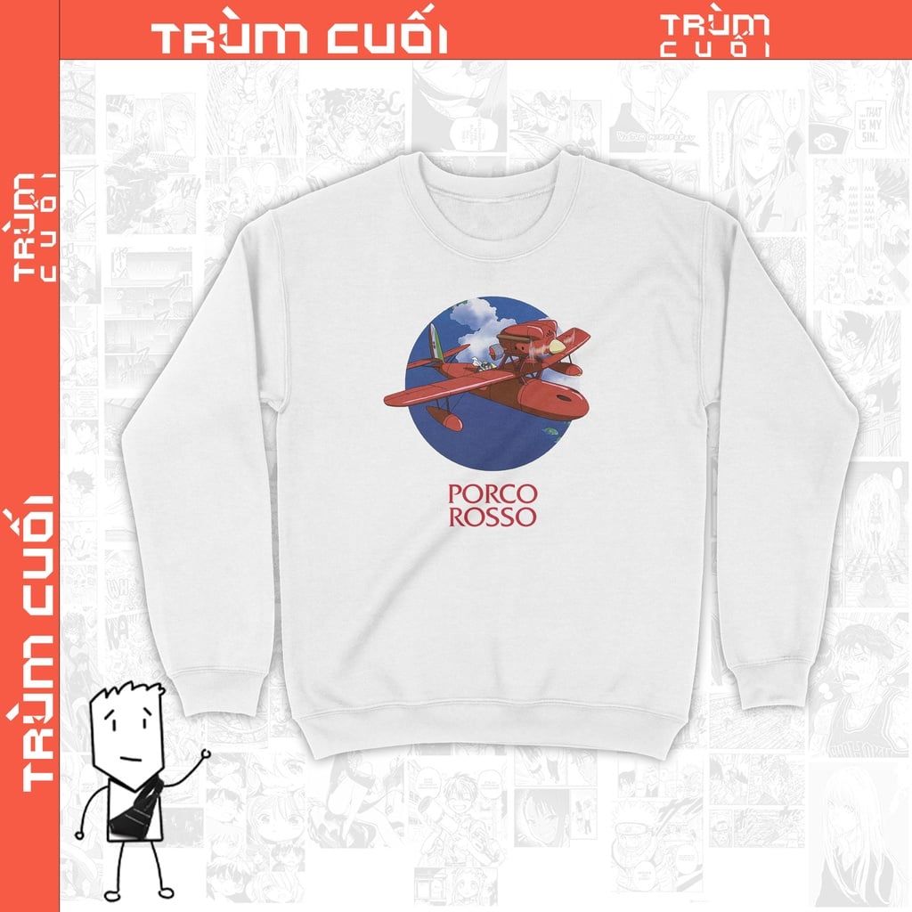  Áo Sweater Poco Rosso - Ghibli  Unisex Trùm Cuối Anime Cine Movie, Nỉ Bông 100% 2 màu nam nữ 0117 