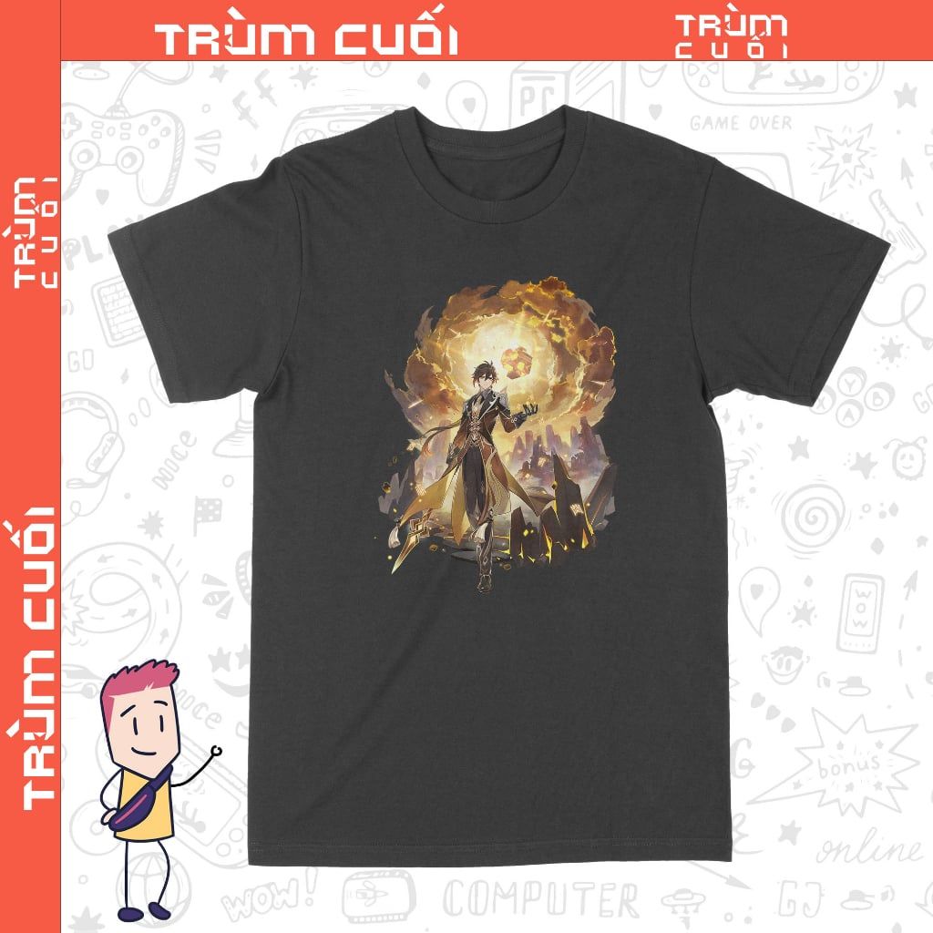  Áo thun Zhongli - Ước Nguyện, Trùm Cuối Game Genshin, Unisex Cotton 100% 2 màu nam nữ 0248 