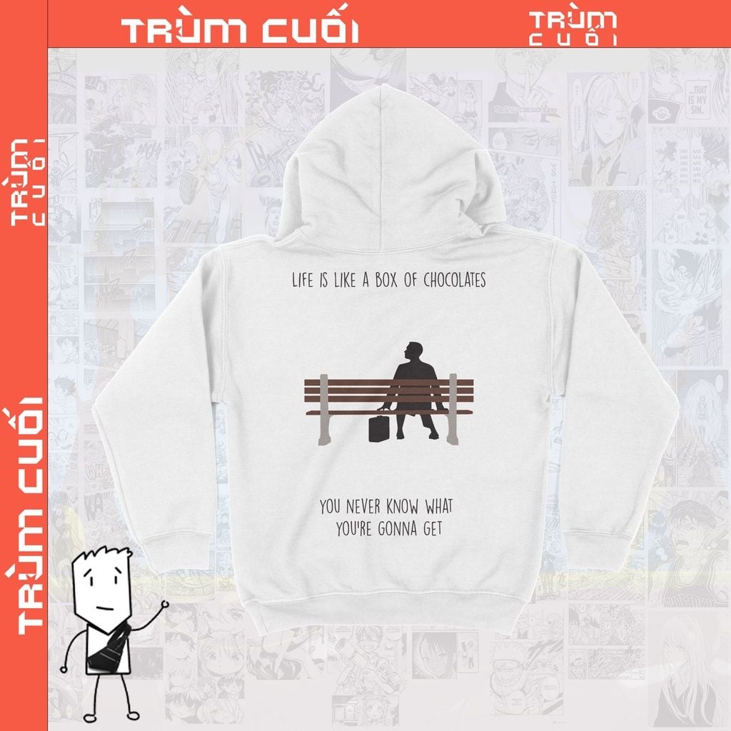  Áo  Hoodie Forest Gump Unisex Trùm Cuối Cine,  Nỉ Bông 100% 2 màu nam nữ 