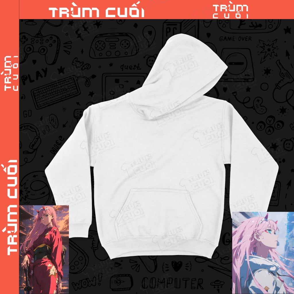  Áo Hoodie Zero Two - Neon Genesis Evangelion Unisex Trùm Cuối Anime, Cotton 100% 2 màu nam nữ 0445 