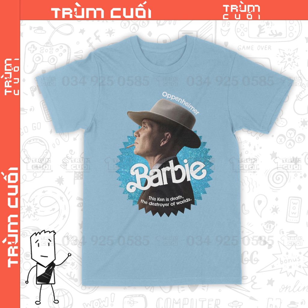  Áo thun Barbie x Oppenheimer: Chàng Ken Tử Thần Ver. Xanh, Trùm Cuối Movie Meme, Unisex Cotton 100% 0292 