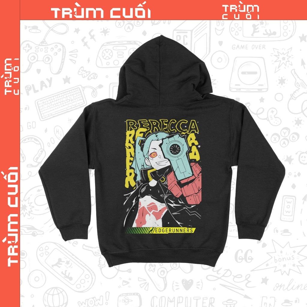  Áo Hoodie Rebecca - Cyberpunk Edgerunner, Trùm Cuối Game Anime, Unisex Nỉ Bông 100% 2 màu nam nữ 0357 