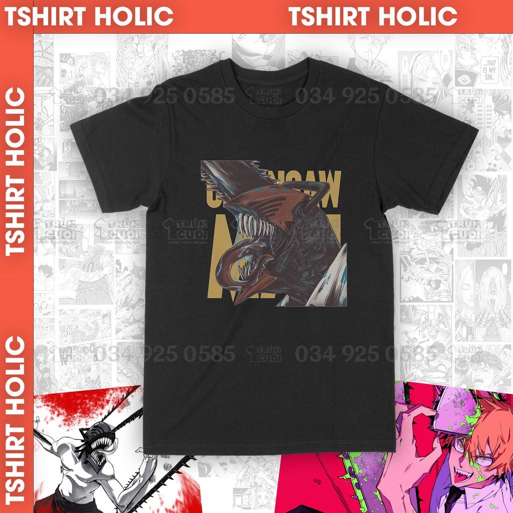  Áo thun Chainsaw Man Unisex Trùm Cuối Manga Anime, Cotton 100% 2 màu nam nữ 0019 
