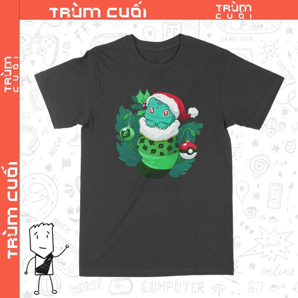  Áo thun Bulbasaur đáng yêu, Trùm Cuối Christmas Cine, Cotton 100% 2 màu nam nữ 0182 