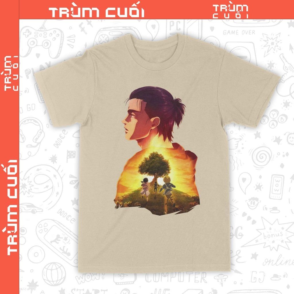  Áo thun Eren - Khát Vọng Tự Do - Attack on Titan, Trùm Cuối Anime, Unisex Cotton 100% 2 màu nam nữ 0360 