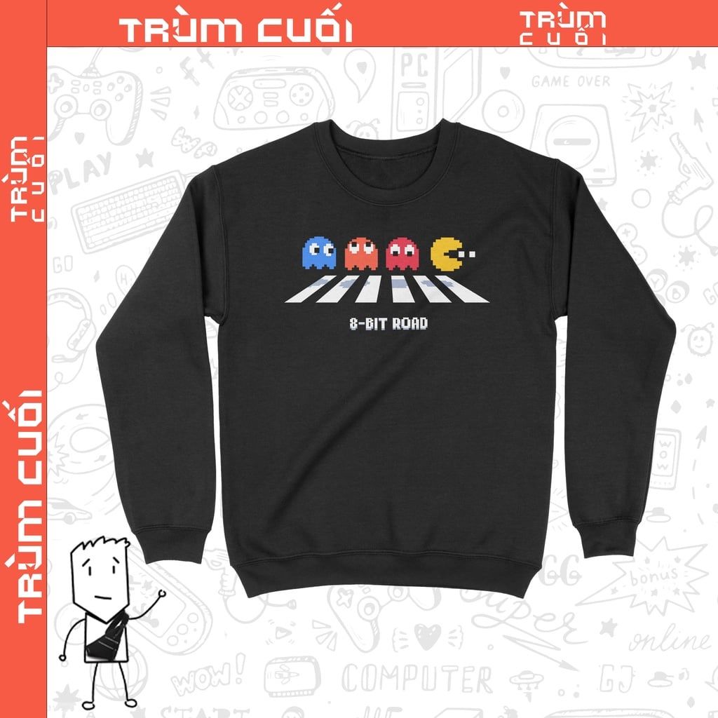  Áo Sweater 8-bit Road - Pacman, Trùm Cuối Game, Nỉ Bông 100% 2 màu nam nữ 0223 
