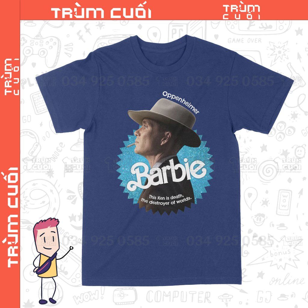  Áo thun Barbie x Oppenheimer: Chàng Ken Tử Thần Ver. Xanh, Trùm Cuối Movie Meme, Unisex Cotton 100% 0292 