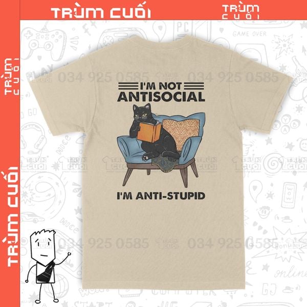  Áo thun 2 mặt Anti Social Cat, Trùm Cuối Casual Meme, Unisex Cotton 100% nam nữ 0306 