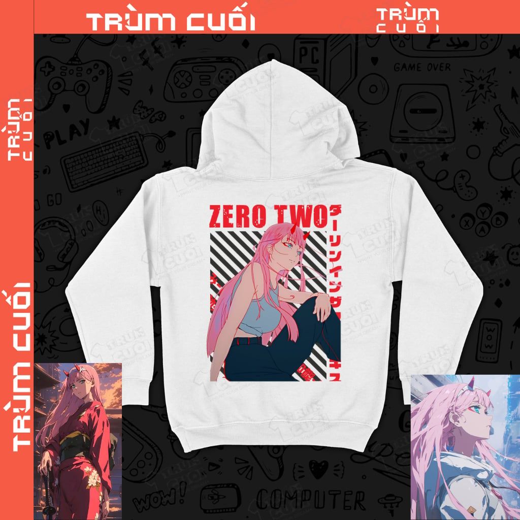  Áo Hoodie Zero Two - Neon Genesis Evangelion Unisex Trùm Cuối Anime, Cotton 100% 2 màu nam nữ 0445 