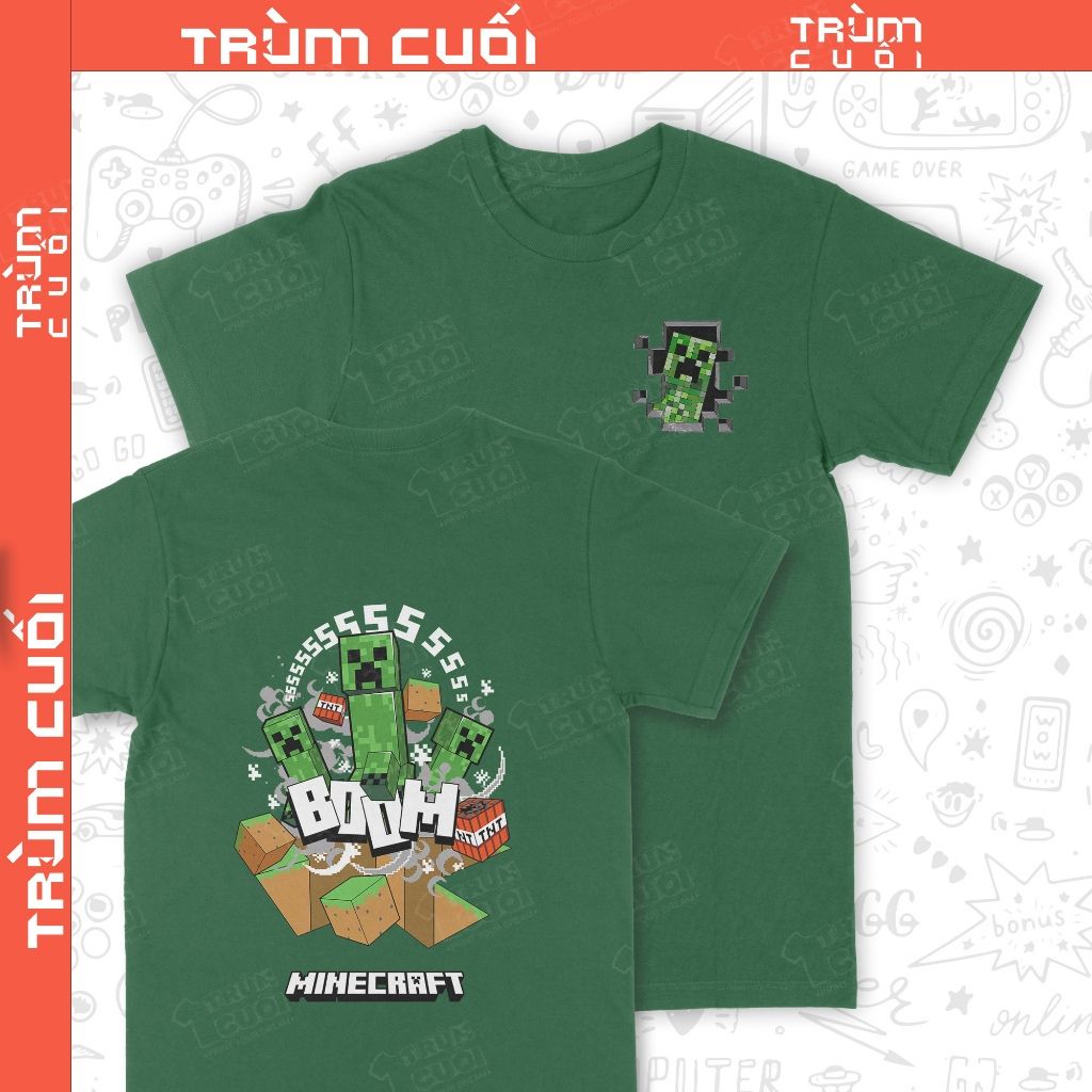  Áo thun 2 mặt Minecraft - Boom, Trùm Cuối Game. Unisex Cotton 100% 2 màu nam nữ 0434 