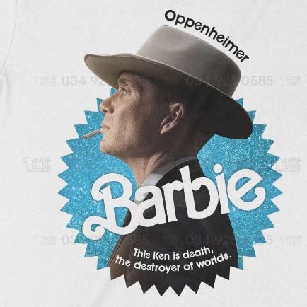  Áo thun Barbie x Oppenheimer: Chàng Ken Tử Thần Ver. Xanh, Trùm Cuối Movie Meme, Unisex Cotton 100% 0292 