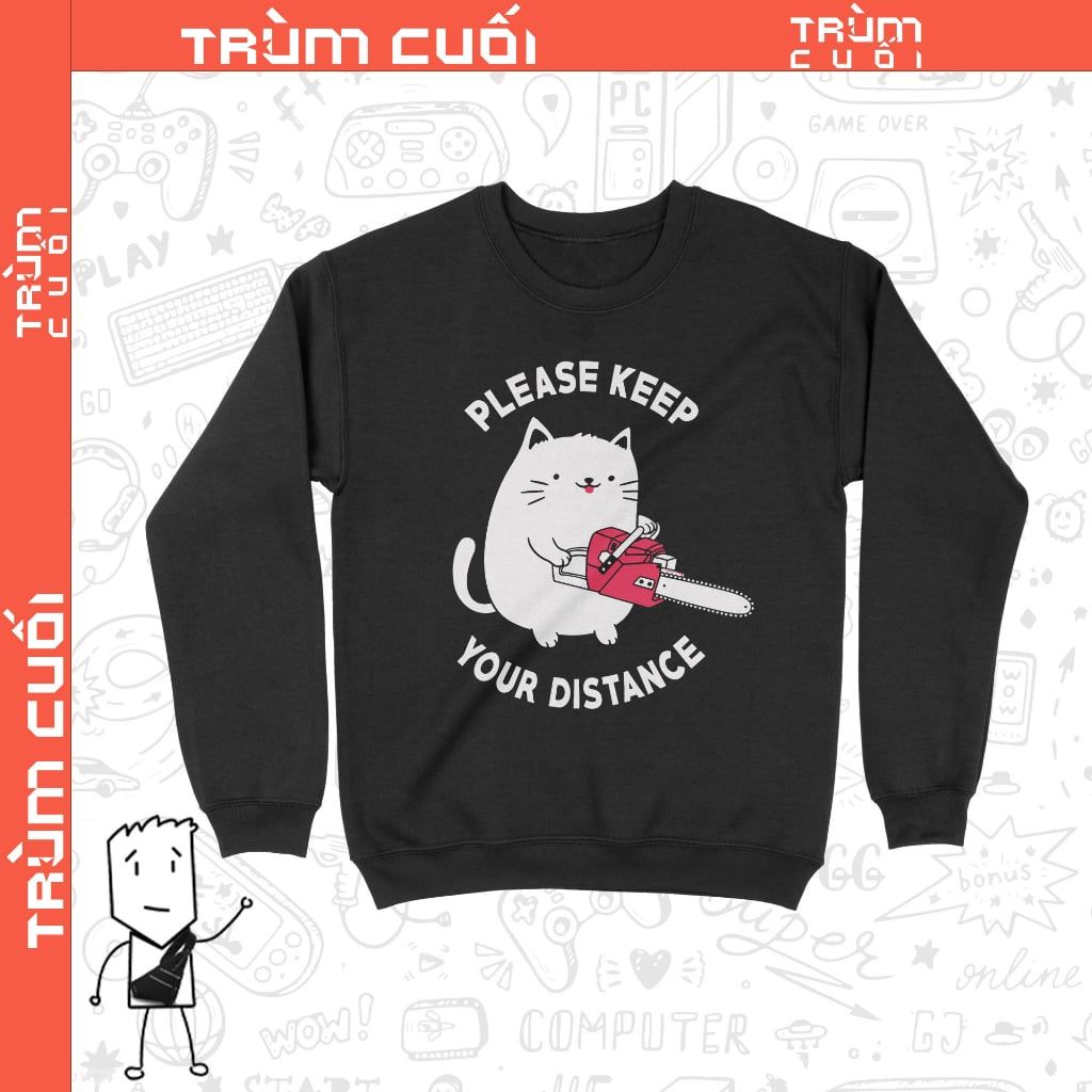  Áo Sweater Chainsaw Cat, Trùm Cuối Meme Animal, Unisex Nỉ Bông 100% 2 màu nam nữ 0235 
