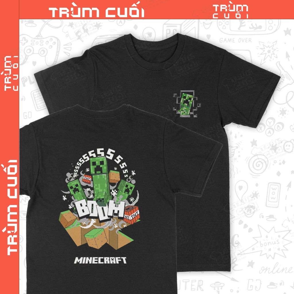  Áo thun 2 mặt Minecraft - Boom, Trùm Cuối Game. Unisex Cotton 100% 2 màu nam nữ 0434 