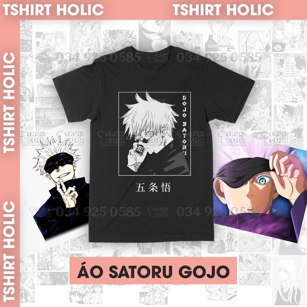  Áo thun Jujutsu Kaisen: Gojo Satoru Unisex Trùm Cuối Anime, Cotton 100% 2 màu nam nữ 0012 