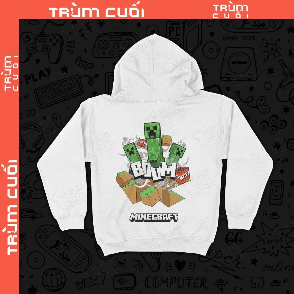  Áo Hoodie 2 mặt Minecraft - Boom, Trùm Cuối Game, Nỉ Bông 100% Unisex nam nữ 0434 
