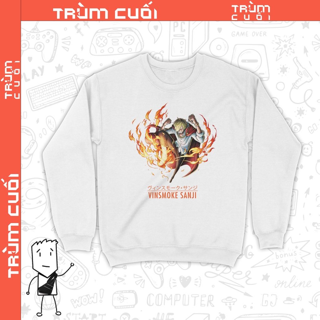  Áo Sweater Vinsmoke Sanji - One Piece, Trùm Cuối Unisex Anime Cine, Nỉ Bông 100% 2 màu nam nữ 0162 