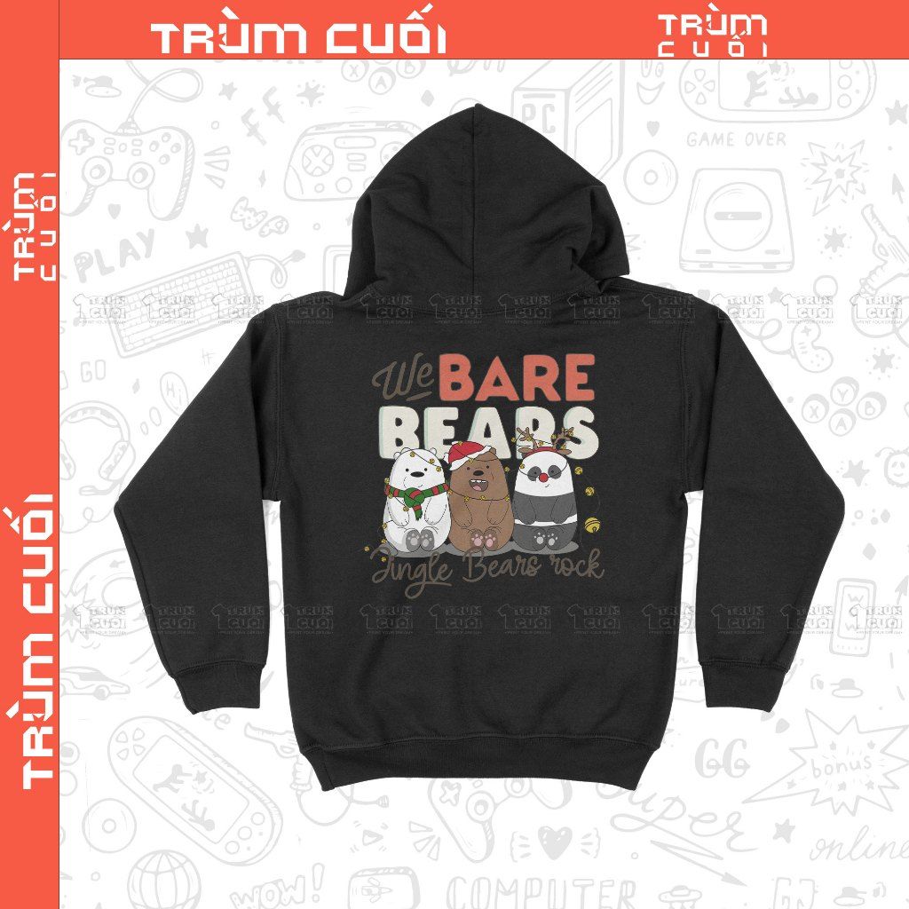  Áo hoodie Xmas We Bare Bears, Trùm Cuối Cartoon Christmas Festival , Unisex Nỉ Bông 100% 2 màu nam nữ 0383 