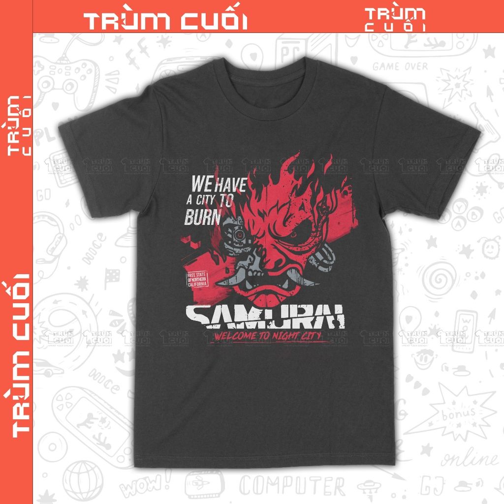  Áo thun Samurai - Cyberpunk 2077, Trùm Cuối Game, Unisex Cotton 100% 2 màu nam nữ 0345 